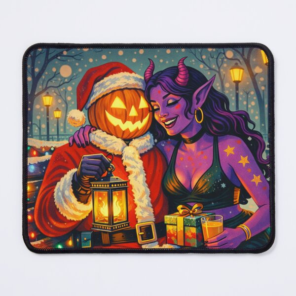 Item preview, Headless Horseman Santa Night with Demon Beauty — Mid Century Retro Pop Illustration designed and sold by TheHorsemanRidesAgain.
