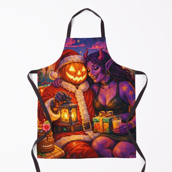Item preview, Headless Horseman Santa Night with Demon Beauty — Christmas Tiki Pop Illustration designed and sold by TheHorsemanRidesAgain.