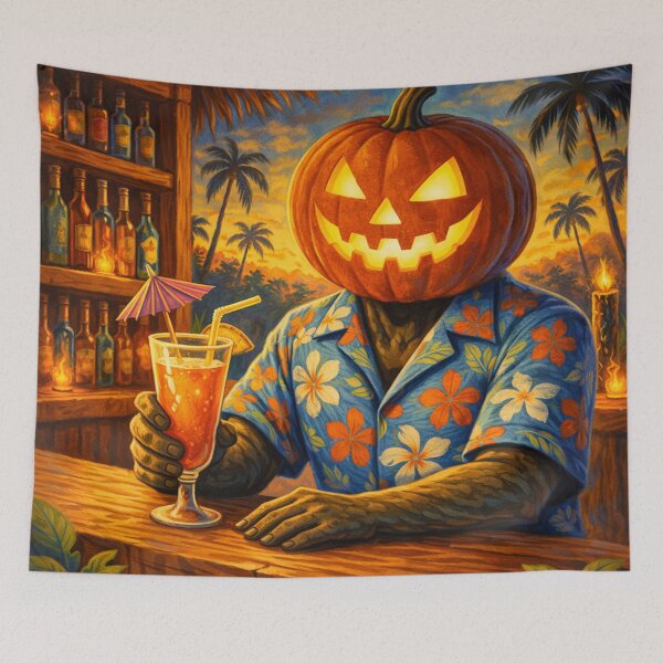 Item preview, Headless Horseman at the Tiki Bar - Vintage 1950s Illustration designed and sold by TheHorsemanRidesAgain.