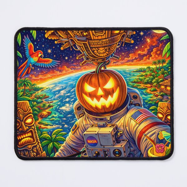 Item preview, Headless Horseman Astronaut Selfie in Orbit — Tiki Pop Illustration designed and sold by TheHorsemanRidesAgain.