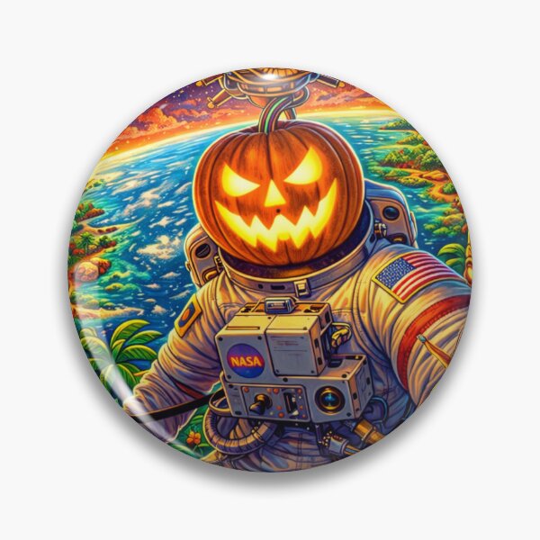 Item preview, Headless Horseman Astronaut Selfie in Orbit — Tiki Pop Illustration designed and sold by TheHorsemanRidesAgain.