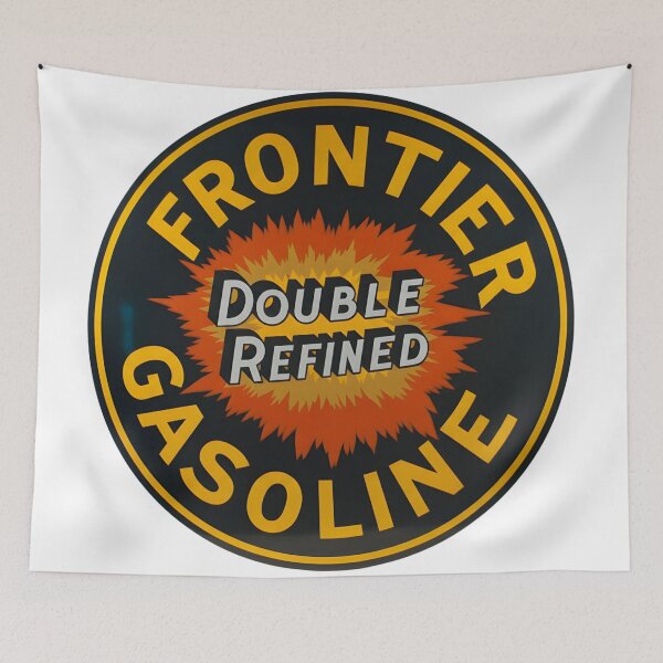 Item preview, Vintage Frontier Double Refined Gasoline Circular Sign designed and sold by CharlieDesings.