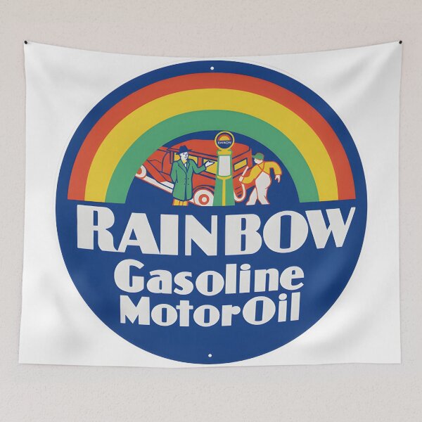 Item preview, Vintage Rainbow Gasoline and Motor Oil Circular Sign designed and sold by CharlieDesings.