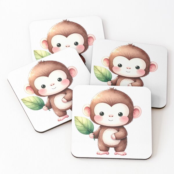 Item preview, Adorable Baby Monkey Holding Green Leaf Watercolor Art designed and sold by takeng07.