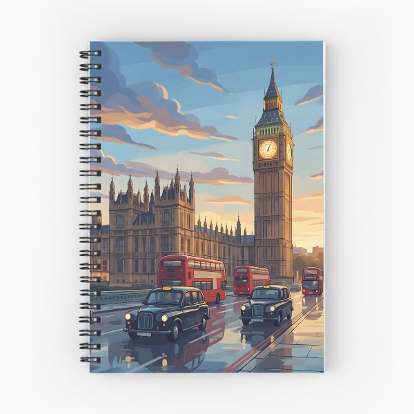 Item preview, Big Ben London Poster at Sunset, Retro Cityscape Illustration with Red Buses, Vibrant Travel Wall Art Print for Home Office Decor designed and sold by AbstractAuraArt.