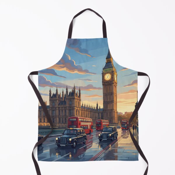 Item preview, Big Ben London Poster at Sunset, Retro Cityscape Illustration with Red Buses, Vibrant Travel Wall Art Print for Home Office Decor designed and sold by AbstractAuraArt.