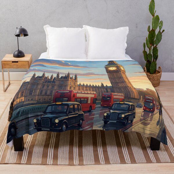 Item preview, Big Ben London Poster at Sunset, Retro Cityscape Illustration with Red Buses, Vibrant Travel Wall Art Print for Home Office Decor designed and sold by AbstractAuraArt.