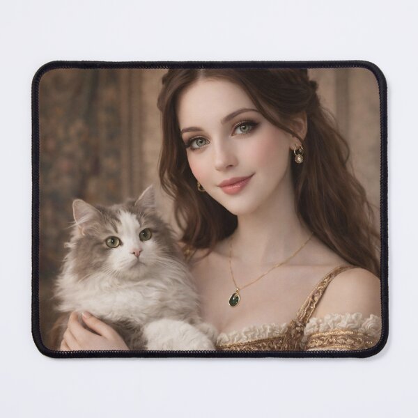 Item preview, Classical Renaissance Lady and Long-Haired Cat Portrait designed and sold by Auroracat2025.
