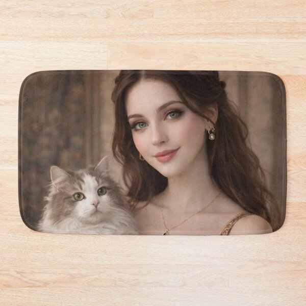 Item preview, Classical Renaissance Lady and Long-Haired Cat Portrait designed and sold by Auroracat2025.