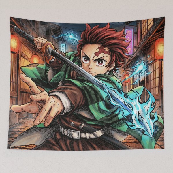 Item preview, Tanjiro in the Entertainment District – Dynamic Water Breathing designed and sold by VektorVibe.