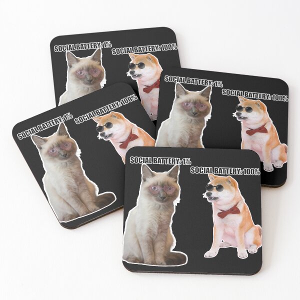 Item preview, Social Battery 1% vs 100% – Funny Introvert Cat & Extrovert Dog Meme designed and sold by The Grumpy Pet Club.