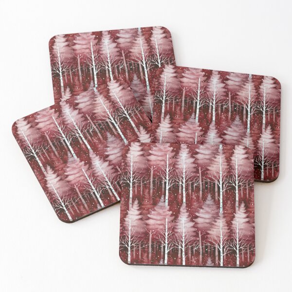 Item preview, Winter Snowing Forest Watercolor Pattern in Burgundy and White designed and sold by CharlieDesings.