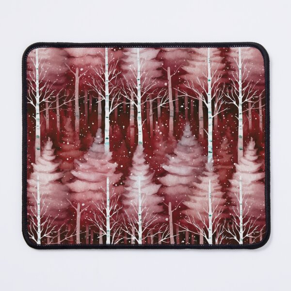 Item preview, Winter Snowing Forest Watercolor Pattern in Burgundy and White designed and sold by CharlieDesings.