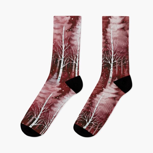 Item preview, Winter Snowing Forest Watercolor Pattern in Burgundy and White designed and sold by CharlieDesings.