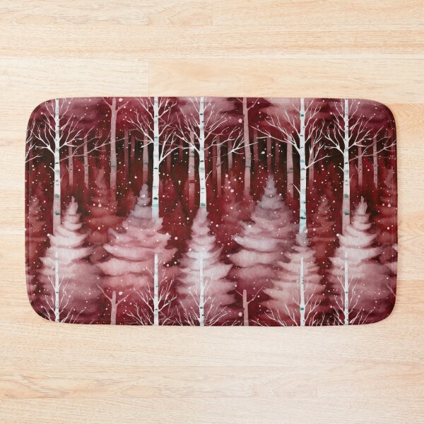 Item preview, Winter Snowing Forest Watercolor Pattern in Burgundy and White designed and sold by CharlieDesings.