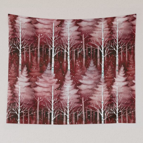 Item preview, Winter Snowing Forest Watercolor Pattern in Burgundy and White designed and sold by CharlieDesings.