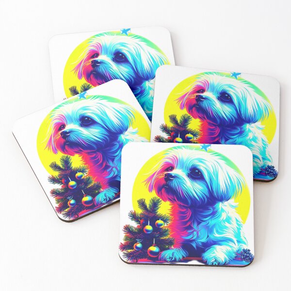 Item preview, Cyberpunk Maltese Dog with Neon Aura and Decorated Pine Tree – Retro Festive Art designed and sold by Naturalite19.