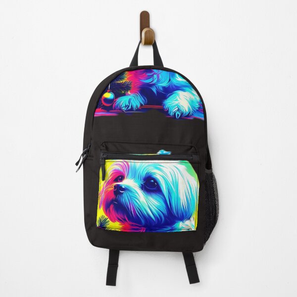 Item preview, Cyberpunk Maltese Dog with Neon Aura and Decorated Pine Tree – Retro Festive Art designed and sold by Naturalite19.