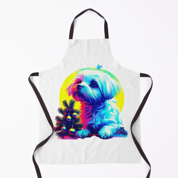 Item preview, Cyberpunk Maltese Dog with Neon Aura and Decorated Pine Tree – Retro Festive Art designed and sold by Naturalite19.