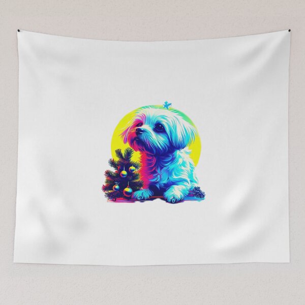 Item preview, Cyberpunk Maltese Dog with Neon Aura and Decorated Pine Tree – Retro Festive Art designed and sold by Naturalite19.