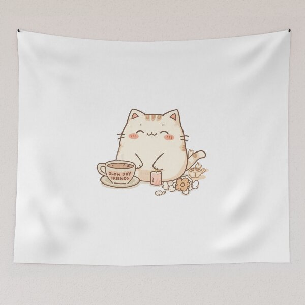 Item preview, Cozy Cafe Cat Warming Paws Near Tiny Candle | Cute Pastel Cat Illustration designed and sold by SlowDayFriends.