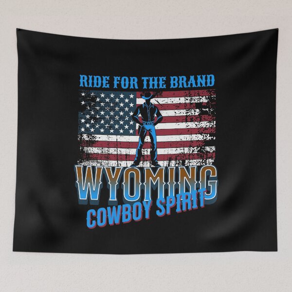 Item preview, Wyoming Cowboy Spirit Vintage Western Flag Silhouette designed and sold by gomofo1974.