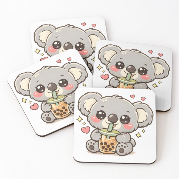 Item preview,  Chubby, cute koala drinking bubble tea – Kawaii illustration designed and sold by Dax Studio.
