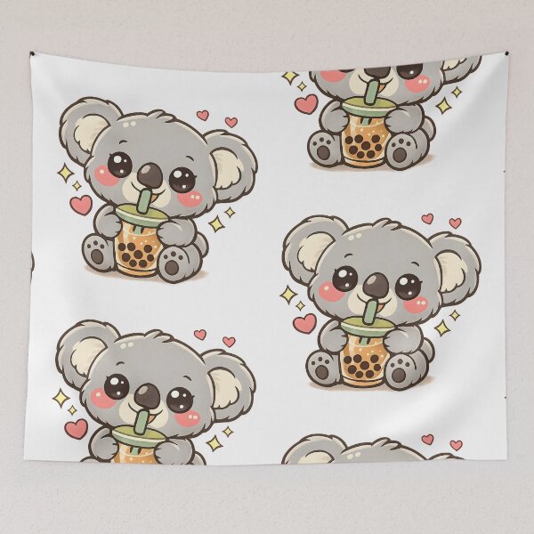 Item preview,  Chubby, cute koala drinking bubble tea – Kawaii illustration designed and sold by Dax Studio.