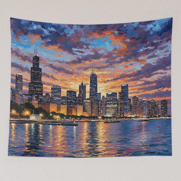 Item preview, Chicago Skyline – Windy City Sunset Painting designed and sold by SasquatchTrail.