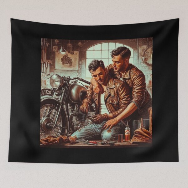 Item preview, 1940s Lending A Hand Vintage Gay Leather Bikers Tom of Finland Tribute San Francisco Pride Graphic Design designed and sold by ItsAKinkThing.