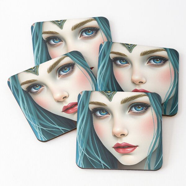 Item preview, Serene Teal-Haired Elven Princess in Golden Crown designed and sold by ArtMorphStudio.