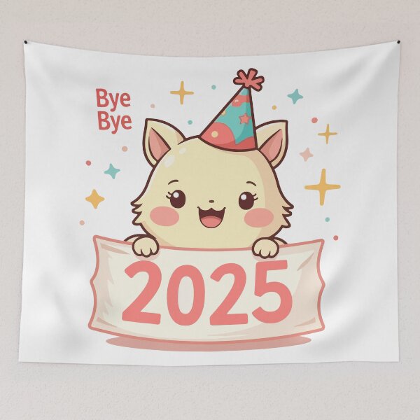 Item preview, Bye Bye 2025 Cute Cat Party Hat New Year Celebration Design designed and sold by Design-Pro-21.