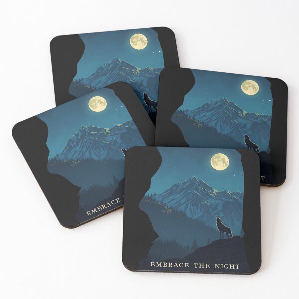 Item preview, Mountain landscape at night, full moon and a single wolf howling Embrace the Night 1 designed and sold by Neon G.