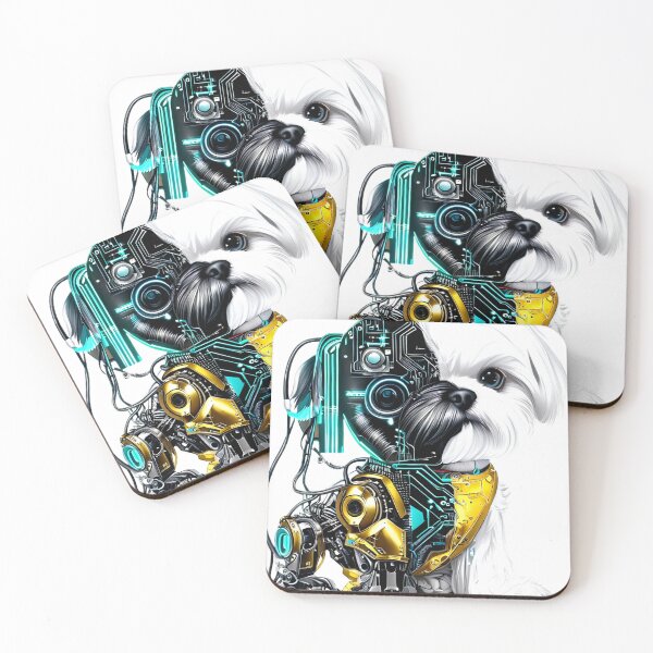 Item preview, Half-Cybernetic Maltese Dog with Exposed Circuits – Futuristic Pet Art designed and sold by Naturalite19.