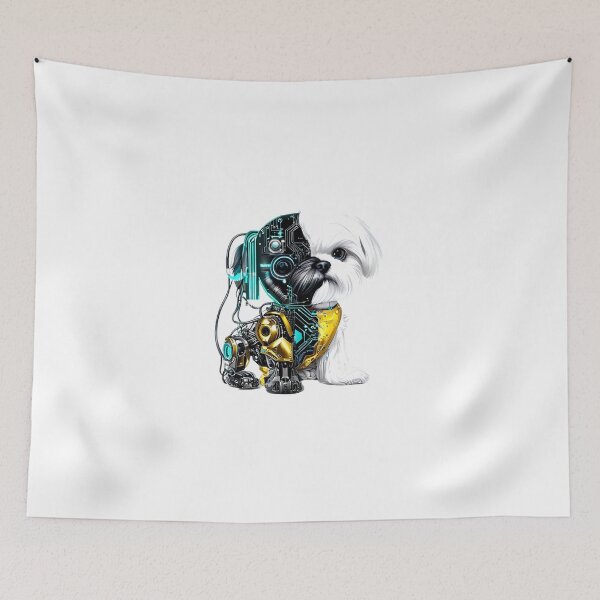 Item preview, Half-Cybernetic Maltese Dog with Exposed Circuits – Futuristic Pet Art designed and sold by Naturalite19.