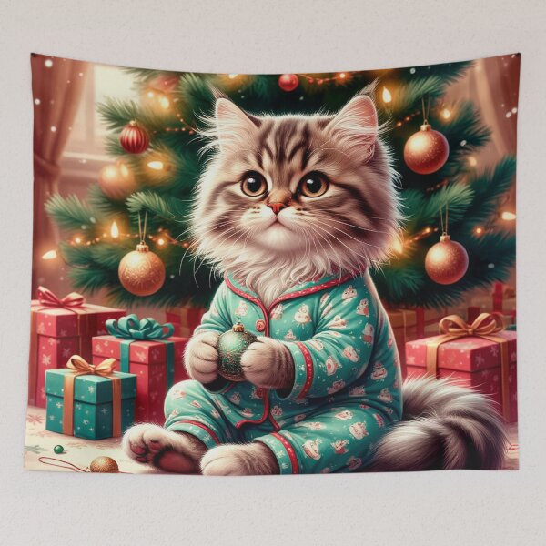Item preview, Cozy New Year Cat in Pajamas – Cute Winter Holiday Art designed and sold by AmetistLight.