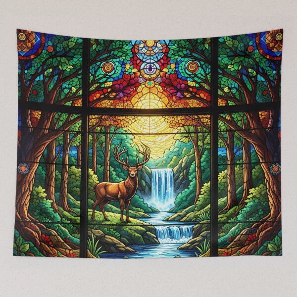Item preview, Enchanted forest in stained glass style – mosaic artwork designed and sold by PeyotePuzzles.