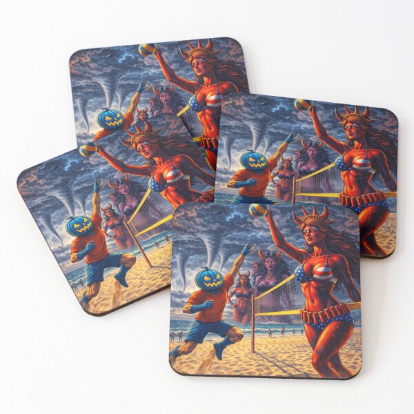 Item preview, Headless Horseman Beach Volleyball with Lady Liberty — Fantasy Art Storm Illustration designed and sold by TheHorsemanRidesAgain.