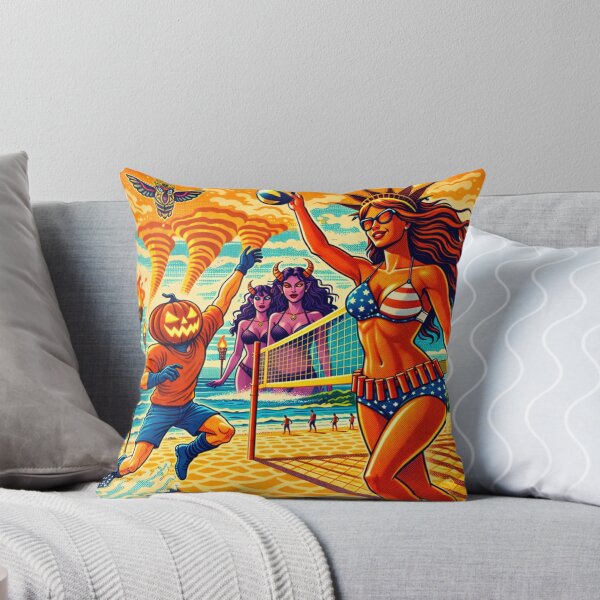 Item preview, Headless Horseman Beach Volleyball with Lady Liberty — Mid Century Retro Pop Illustration designed and sold by TheHorsemanRidesAgain.