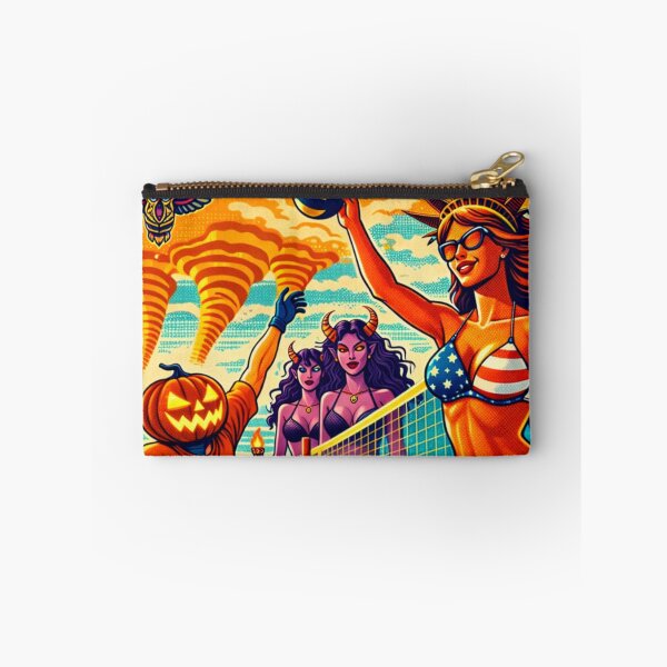 Item preview, Headless Horseman Beach Volleyball with Lady Liberty — Mid Century Retro Pop Illustration designed and sold by TheHorsemanRidesAgain.