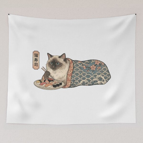 Item preview, The Great Wave of Noodles | Funny Ragdoll Cat Japanese Retro Art designed and sold by Studio-Pixel.