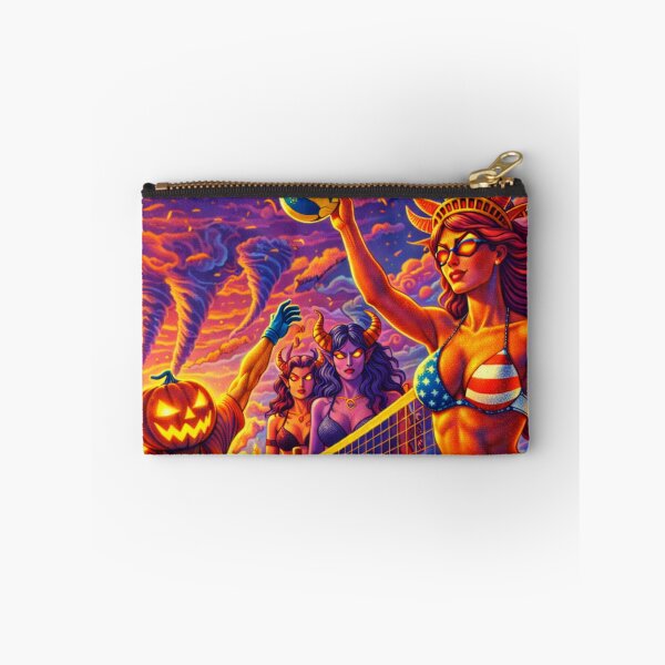 Item preview, Headless Horseman Beach Volleyball with Lady Liberty — Tiki Pop Illustration designed and sold by TheHorsemanRidesAgain.