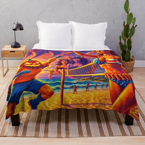 Item preview, Headless Horseman Beach Volleyball with Lady Liberty — Tiki Pop Illustration designed and sold by TheHorsemanRidesAgain.