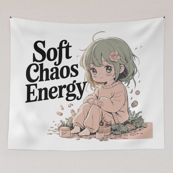 Item preview, Soft Chaos Energy Lo-Fi Anime Gentle Disaster Typography Art designed and sold by GiftsForge.