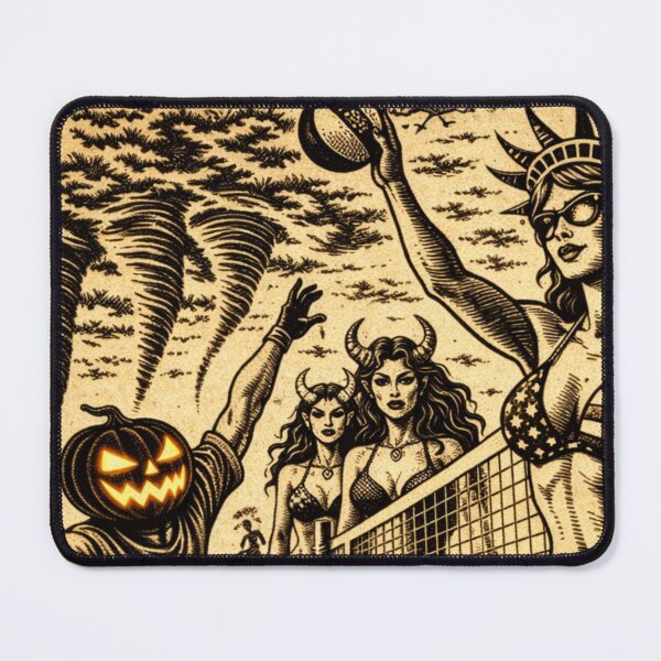 Item preview, Headless Horseman Beach Volleyball with Lady Liberty — Retro Tiki Ink Style designed and sold by TheHorsemanRidesAgain.