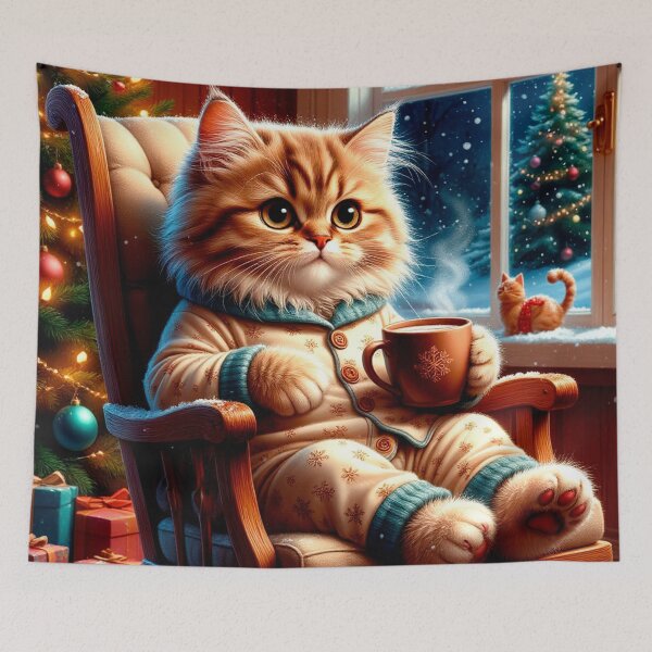 Item preview, Cozy New Year Cat by the Window – Warm Winter Night Art designed and sold by AmetistLight.