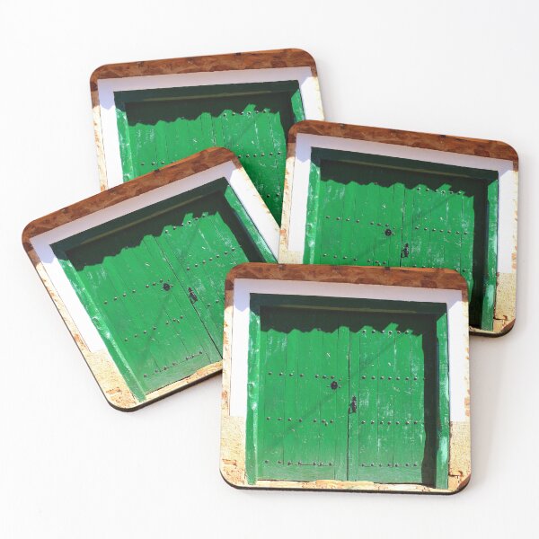 Item preview, Vibrant Green Rustic Door on Ancient Stone Wall designed and sold by Clavivs.