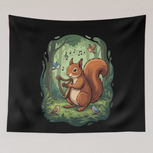 Item preview, Whimsical Squirrel Harpist Forest Music Birds designed and sold by k3rstman1.