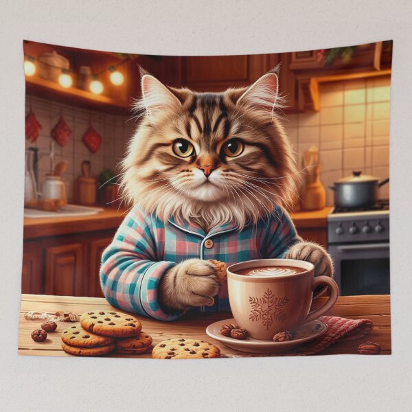 Item preview, Cozy Winter Cat in the Kitchen – Warm New Year Home Art designed and sold by AmetistLight.