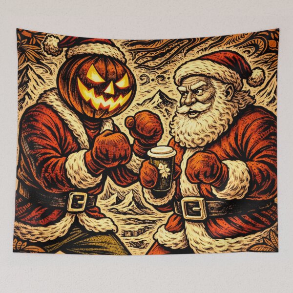 Item preview, Santa vs Headless Horseman - North Pole Boxing Match Christmas Fantasy Art designed and sold by TheHorsemanRidesAgain.